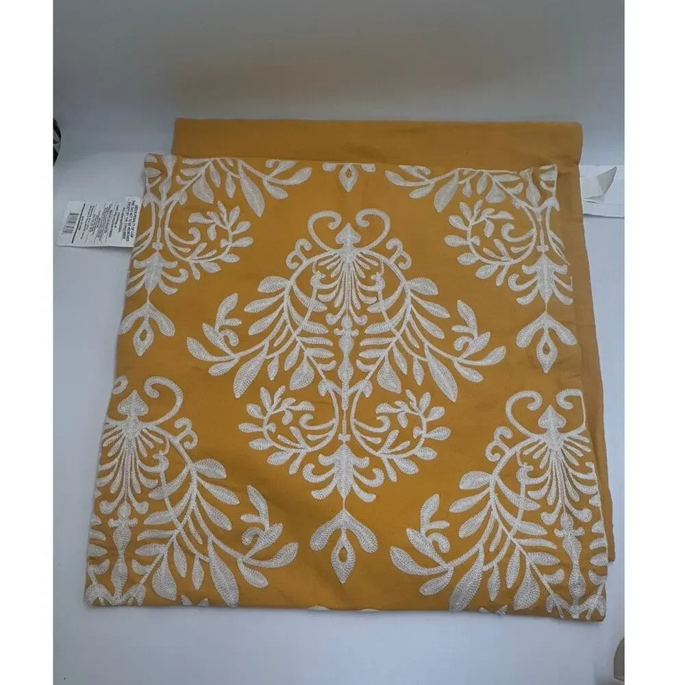 Set of 2 Yellow White Damask Pillow Covers 20x20 Decorative Accent